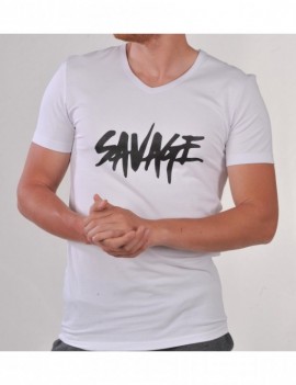 T shirt Homme Col  V Serigraphie Savage